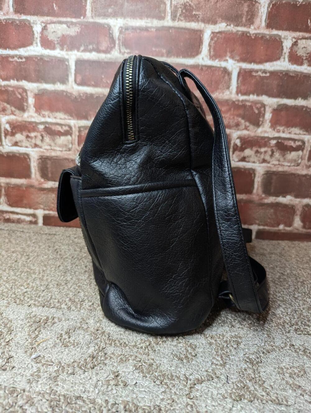 White Mountain Vegan Leather Backpack - Black Embroided Purse - Zip Top - Picture 4 of 9